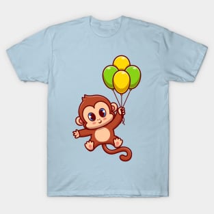 Cute Monkey Flying With Balloon Cartoon T-Shirt